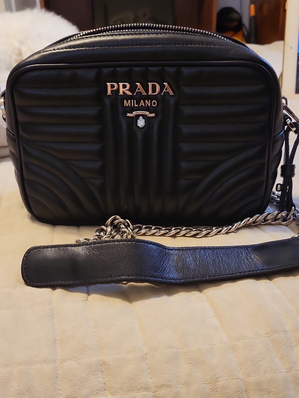 Prada Quilted Leather Crossbody Bag in Black with Silver Hardware